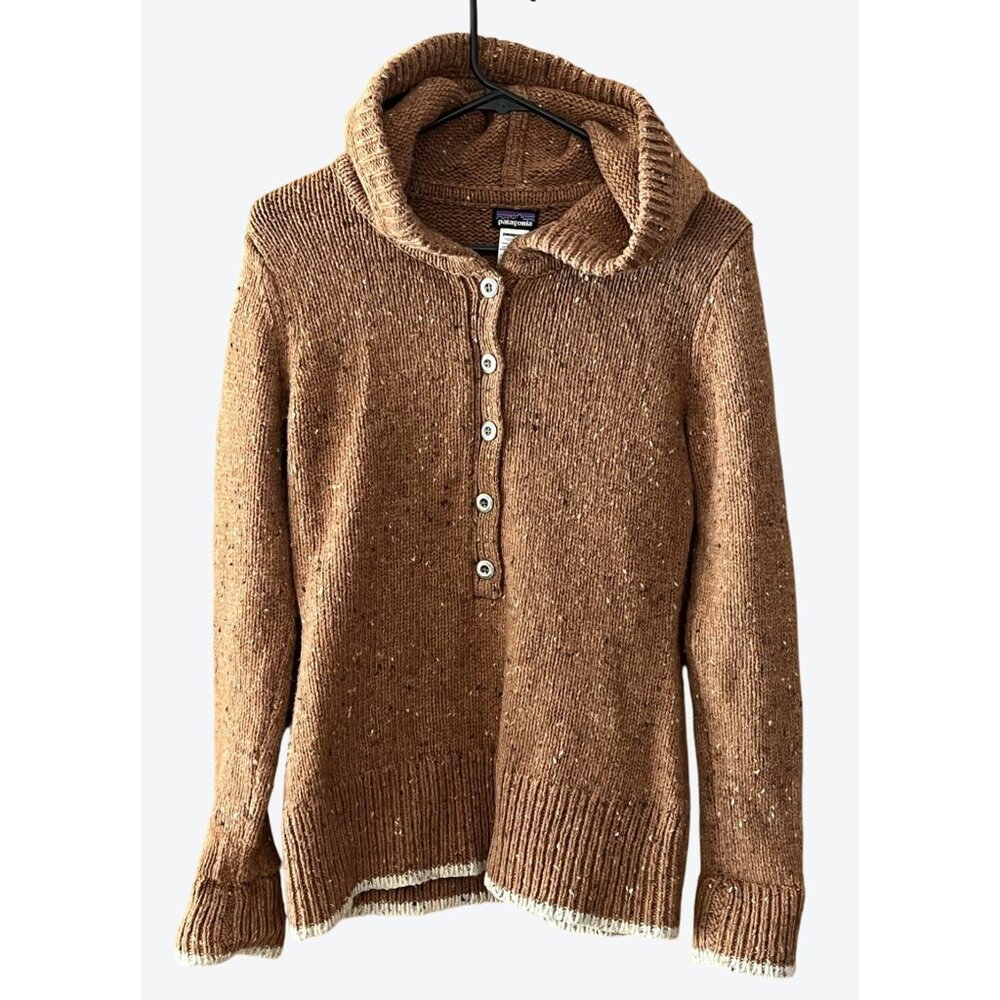 Patagonia Women's Small 1/2 Button Ranchito Merino Blend Hooded Sweater Brown